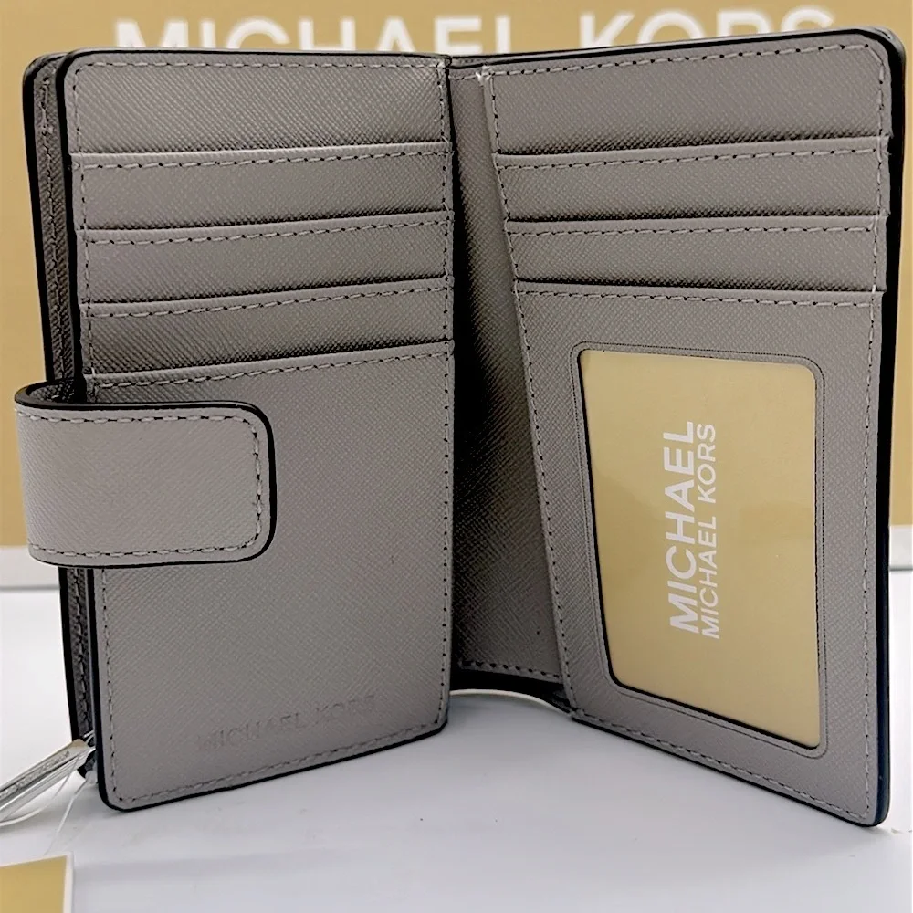 MICHAEL KORS Medium Saffiano Leather Bifold CN Wallet PEARL GREY NWT